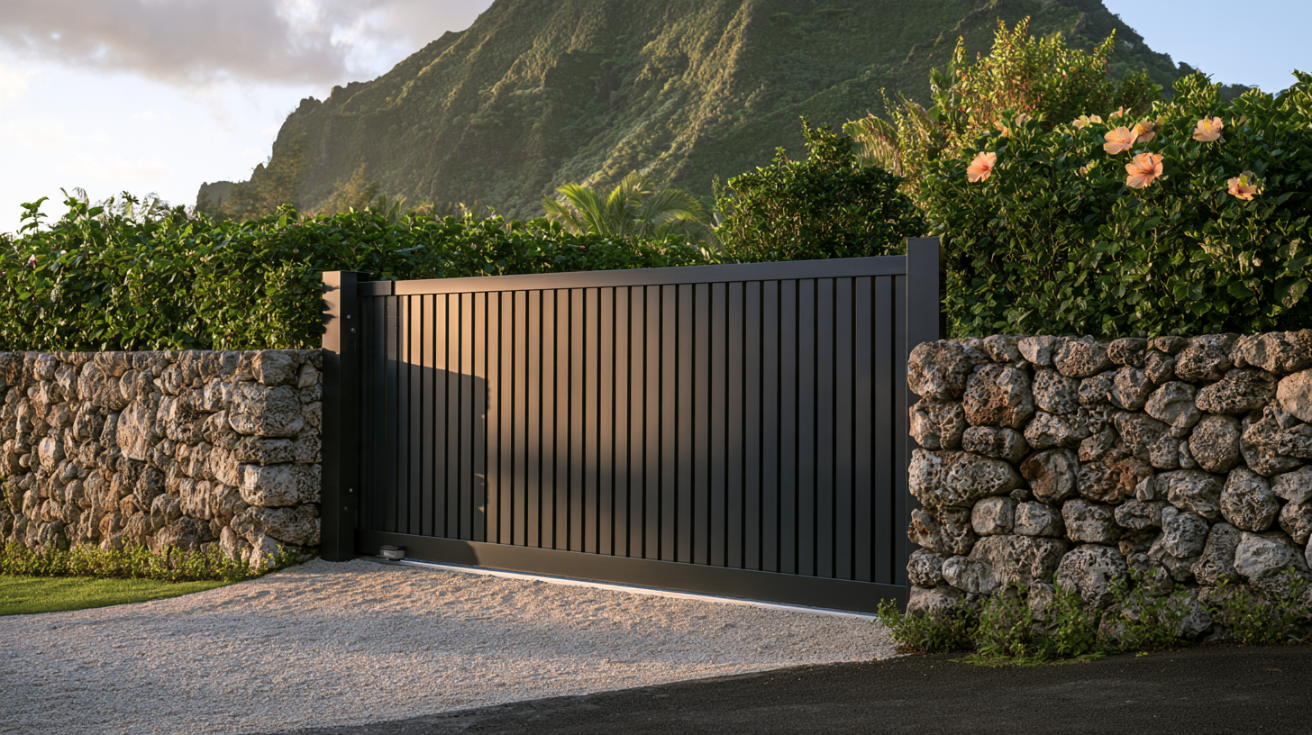 Portail coulissant en acier gris anthracite a lames verticales