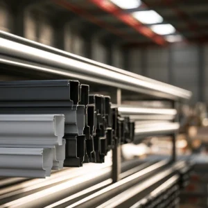 Profils de gouttière aluminium et descentes empilés
